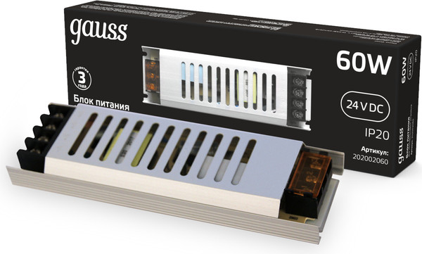 Блок питания для светодиодной ленты Gauss 60W 24V IP20 / 202002060