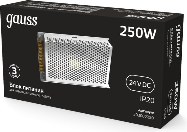 Блок питания для светодиодной ленты Gauss 250W 24V IP20 / 202002250