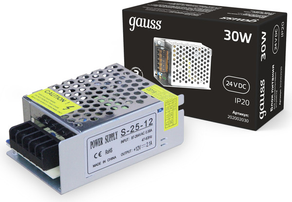 Блок питания для светодиодной ленты Gauss 30W 24V IP20 / 202002030