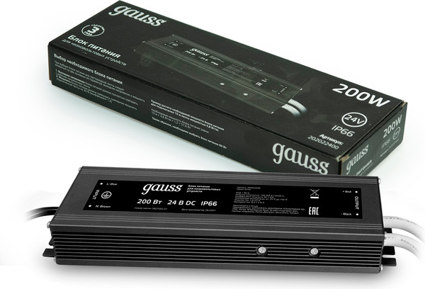 Блок питания для светодиодной ленты Gauss 200W 24V IP67 / 202022400