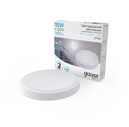 Светильник для подсобных помещений Gauss IP40 D155x33 15W 1100lm 4000K 200-240V Hall / 193411215-OAS - фото