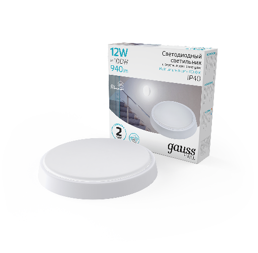 Светильник для подсобных помещений Gauss IP40 D135x33 12W 940lm 4000K 200-240V Hall / 193411212-OAS - фото