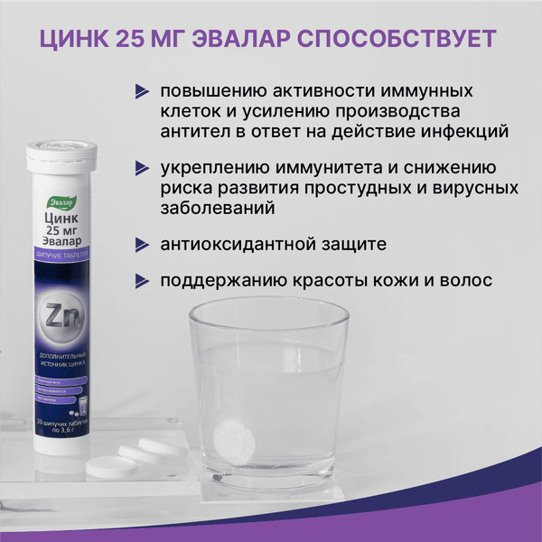 Минерал Эвалар Цинк 25мг