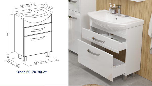 Тумба с умывальником Volna Onda 80.2Y Балтика + Балтика 80