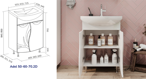 Тумба с умывальником Volna Adel 70.2D Балтика + Балтика 70