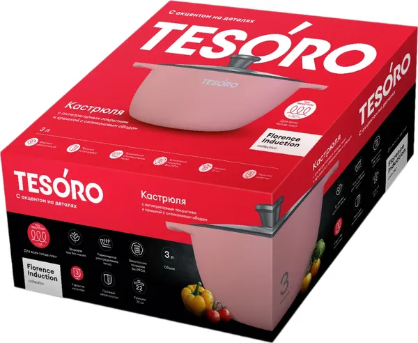 Кастрюля Tesoro Florence Induction Total Pink TF6630tpi
