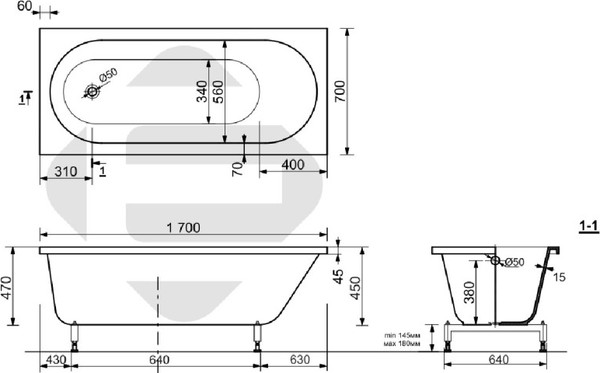 Ванна из искусственного мрамора Эстет Честер silk 170x70 / ФР-00017278