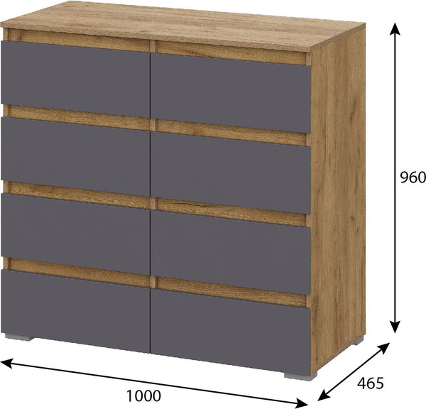 Комод Тащи в дом Люмо КМ 04 8 ящиков (дуб крафт золото/серый)