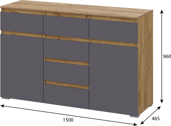 Тумба Тащи в дом Люмо КМ 05 6 ящиков (дуб крафт золото/серый)