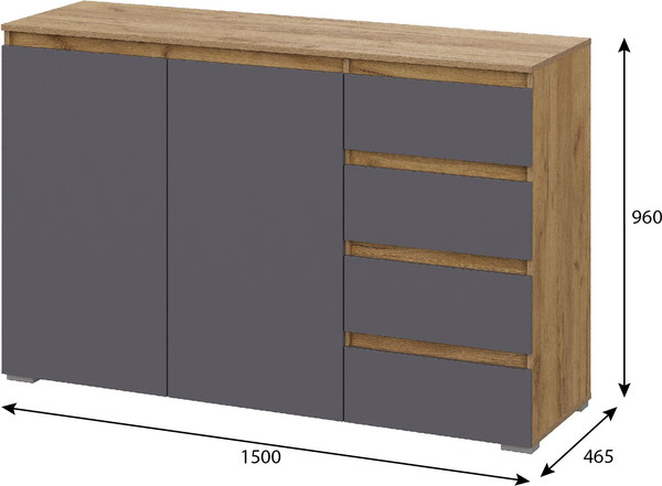 Тумба Тащи в дом Люмо КМ 06 4 фасада справа (дуб крафт золото/серый)