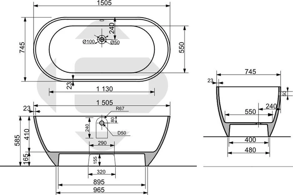 Ванна из искусственного мрамора Эстет Майами silk 150x75 / ФР-00016722