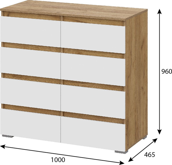 Комод Тащи в дом Люмо КМ 04 8 ящиков (дуб крафт золото/белый)