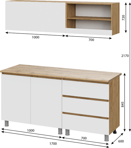 Кухонный гарнитур Тащи в дом Люмо со столешницей 1700х1900х600