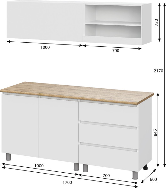 Кухонный гарнитур Тащи в дом Люмо со столешницей 1700х1900х600