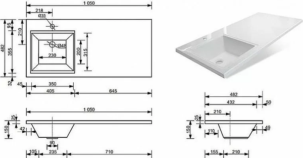 Умывальник Эстет Даллас L 105x48 / ФР-00003575