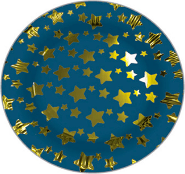Набор одноразовых тарелок Лекс Звезды Золото Синий 2 - фото