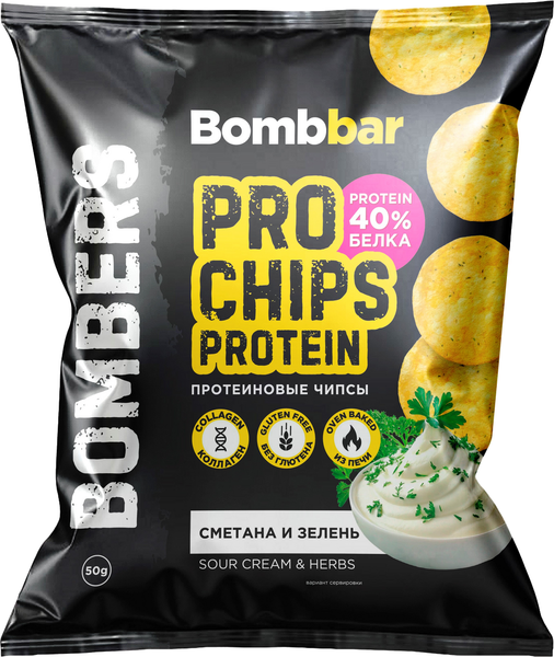 Протеиновые чипсы Bombbar Сметана и зелень