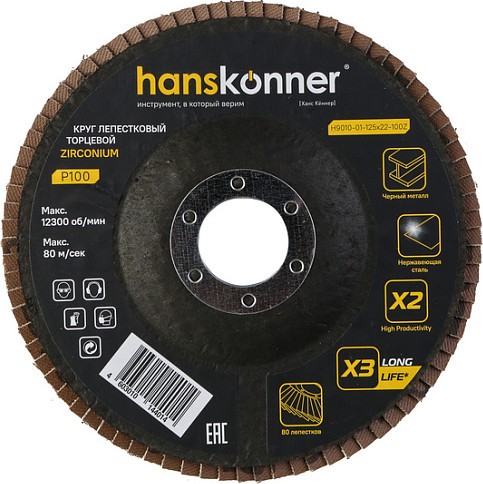Шлифовальный круг Hanskonner H9010-01-125x22-100Z - фото