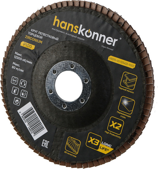 Шлифовальный круг Hanskonner H9010-01-125x22-100Z