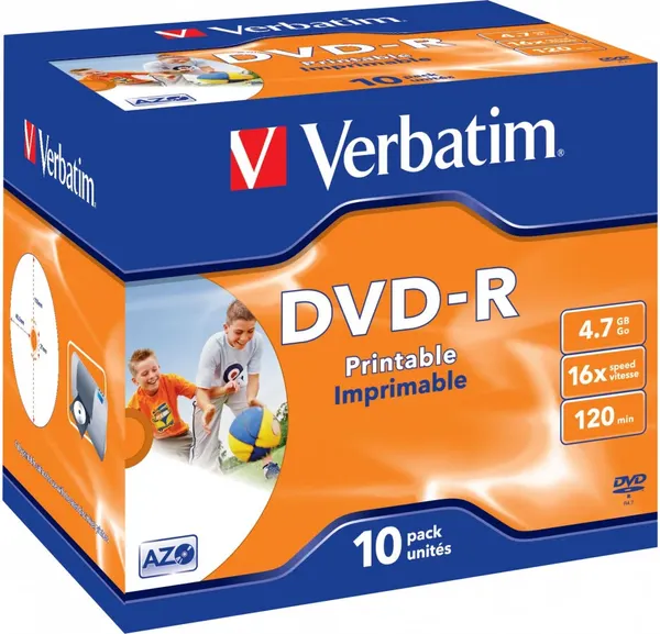 Набор дисков DVD-R Verbatim AZO Wide Inkjet Printable JewelBox 4.7GB 16x / 43521 - фото