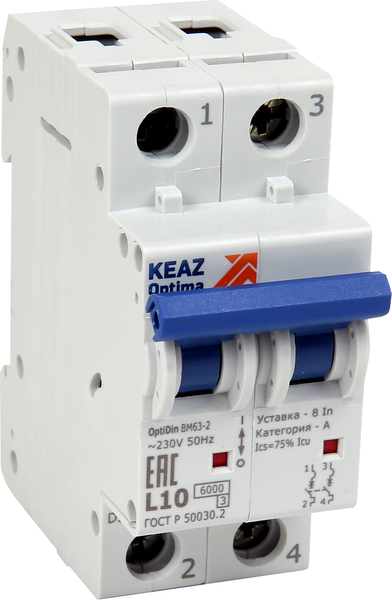 Выключатель автоматический КЭАЗ OptiDin BM63-2K10-УХЛ3 / 260629 - фото