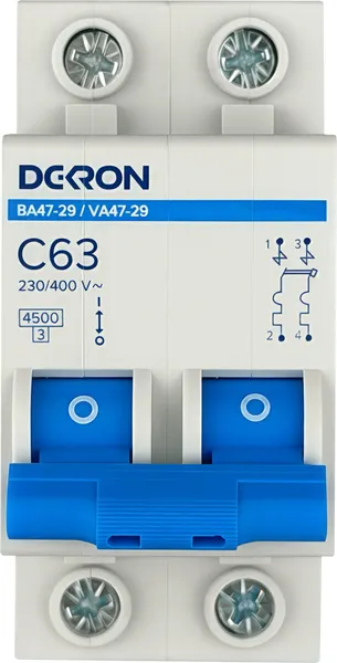 Выключатель автоматический DEKRON ВА47-29 2P С63A 4.5кА / mcb29-2-C63-dek