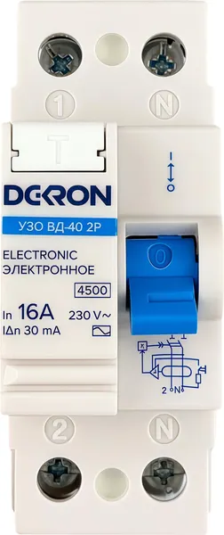 Устройство защитного отключения DEKRON ВД-40 2P 16А/30мА тип АС 4.5кА / rcd40-2-16-30AC-dek - фото