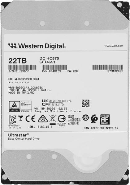 Жесткий диск Western Digital Ultrastar DC HC570 22TB (WUH722222ALE604/0F48159) - фото