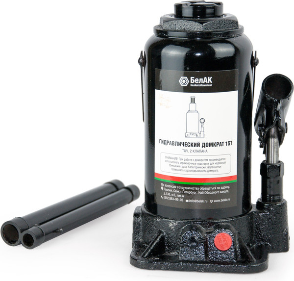 Бутылочный домкрат БелАК TUV 2 клапана 15т. БАК00034 - фото