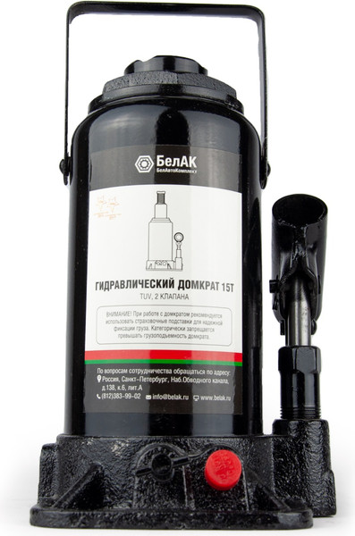 Бутылочный домкрат БелАК TUV 2 клапана 15т. БАК00034