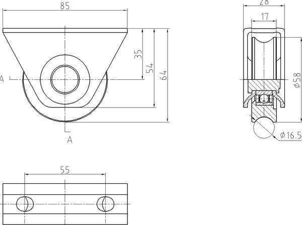 Опора роликовая для ворот Прогейт HT1U60R8/2
