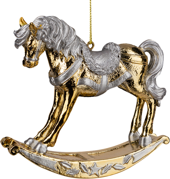 Елочная игрушка Erich Krause Decor. Лошадка-качалка золотая / 64450 - фото