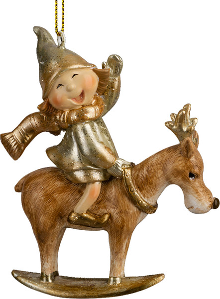 Елочная игрушка Erich Krause Decor. Эльф на олене золотой / 64452 - фото