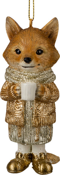 Елочная игрушка Erich Krause Decor. Лисенок с кофе золотой / 64513 - фото