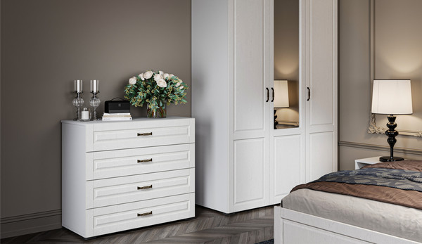 Комод Империал Лацио 4ящ (белое дерево/ручка черный)