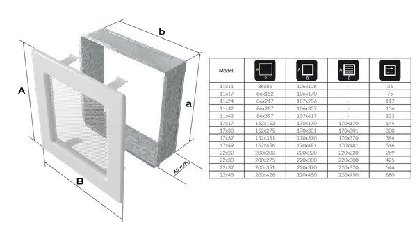 Решетка вентиляционная для камина Kratki С жалюзи BX 17x30