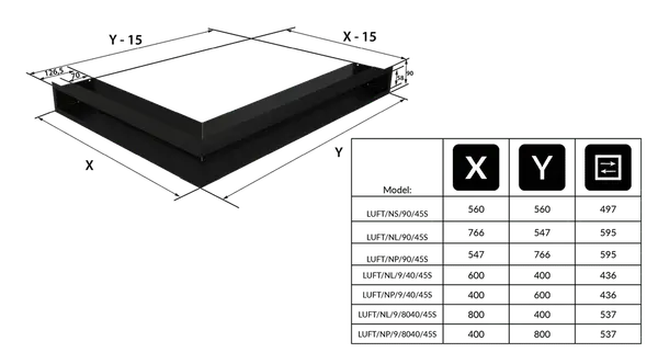 Решетка вентиляционная для камина Kratki Luft NP G 800x400x90