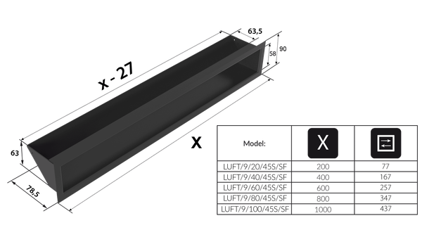 Решетка вентиляционная для камина Kratki Luft B 9x100