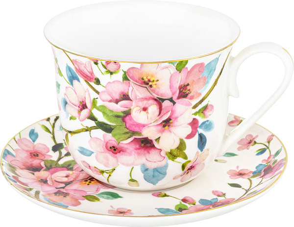 Чашка с блюдцем Elan Gallery Яблоневый New Bone China / 420420 - фото
