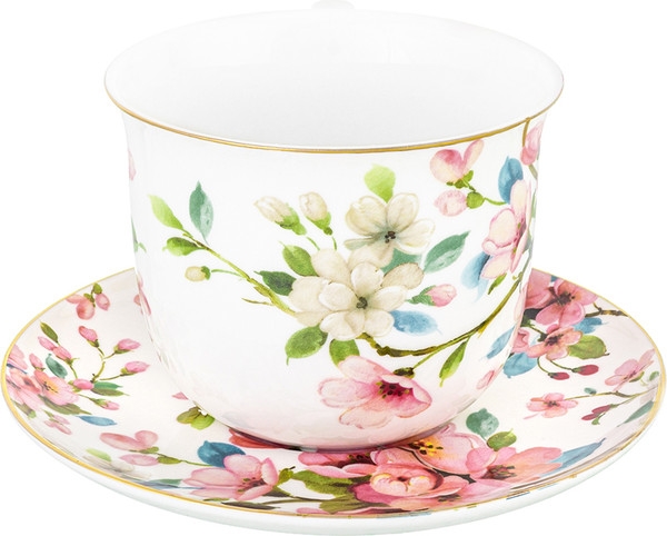 Чашка с блюдцем Elan Gallery Яблоневый New Bone China / 420420