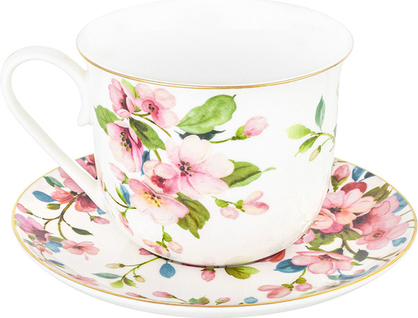 Чашка с блюдцем Elan Gallery Яблоневый New Bone China / 420420
