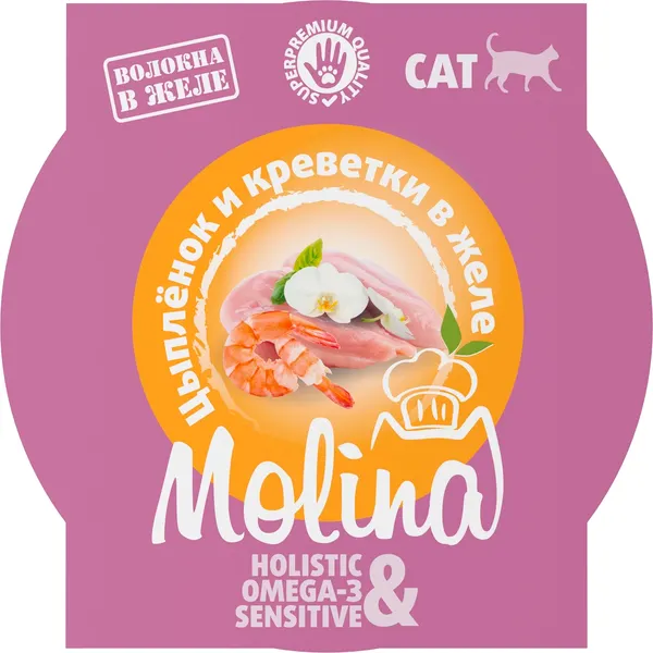Влажный корм для кошек Molina Цыпленок и креветки в желе - фото