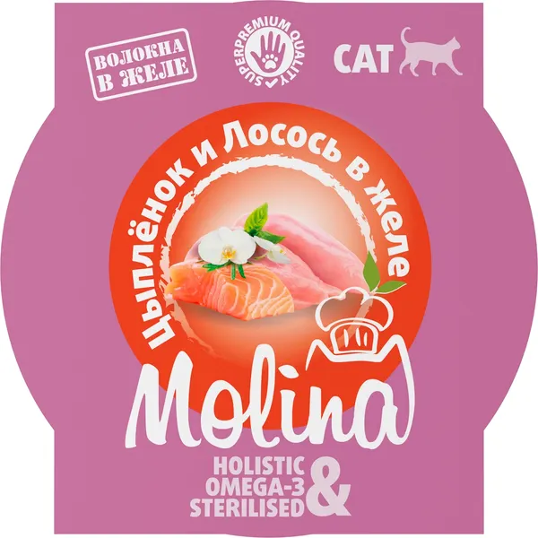 Влажный корм для кошек Molina Цыпленок и лосось в желе - фото