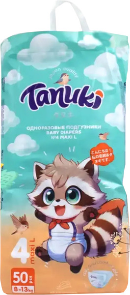Подгузники-трусики детские TANUKI 4L - фото