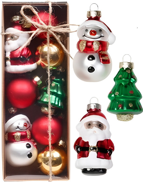 Набор елочных игрушек Inge's Christmas Magic Glass miniatures Снеговик, елка, санта / 66356P003_3 - фото