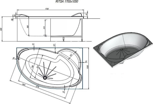 Ванна акриловая Alex Baitler Ritsa L 170x105
