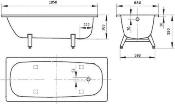 Ванна стальная ВИЗ Antika 105x65 / А-10901 (белая орхидея, с опорной подставкой без ранта)