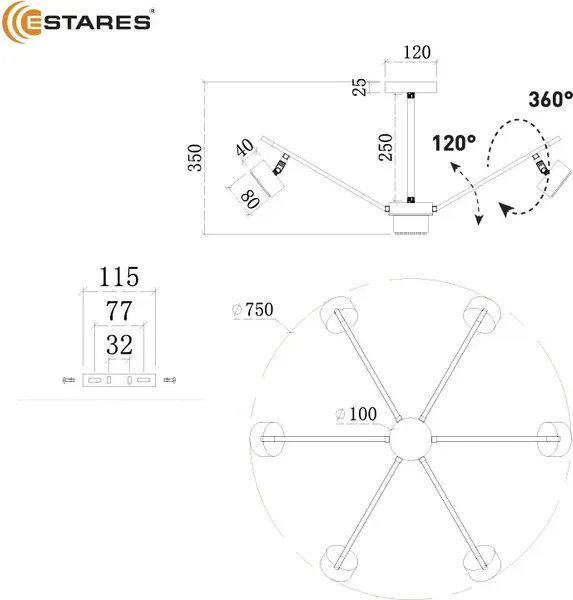 Люстра Estares Atena 7хGX53 R-750x350-BLACK/CHROME-220-IP20