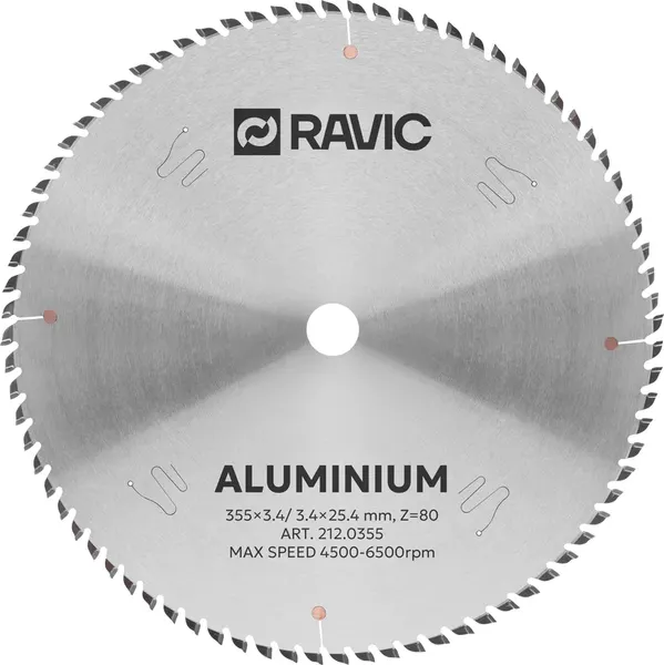 Пильный диск Ravic по алюминию отрицательный угол 355x3.4/2.8x25.4мм Z=80 - фото