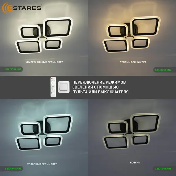 Люстра Estares Oval 60W 4S-RC-600x445x95-BLACK/WHITE-220-IP20